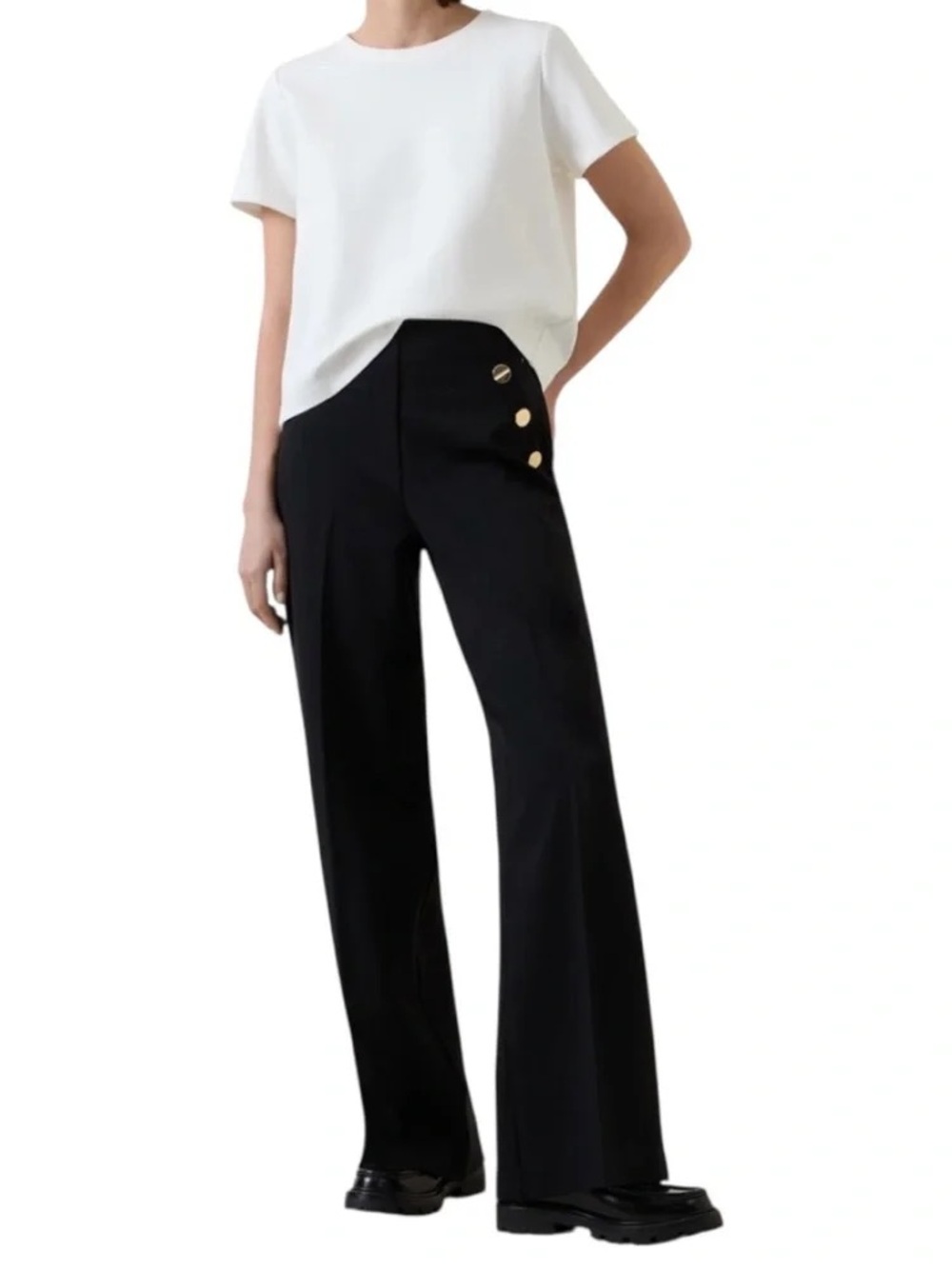 SPANX The Perfect Pant Wide Leg M Black Gold Button Ponte Trousers 20849R